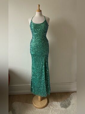 Jules & Cleo Emerald Green Sequin Open Back Prom Dress Gown Size 2